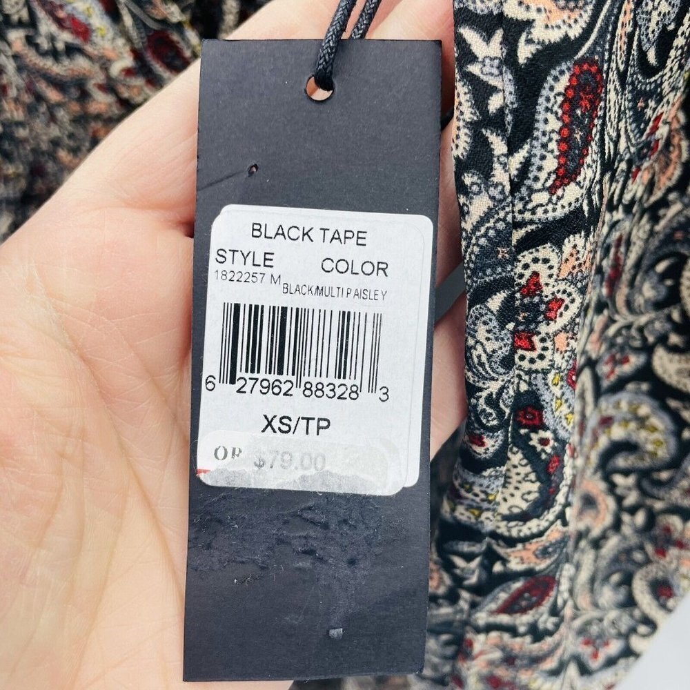 Black Tape Womens Size XS Smocked-Waist‎ Fit & Flare Dress Black Paisley $79 - Picture 5 of 6